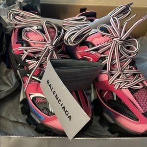 BALENCIAGA Mesh Nylon Womens Track Sneakers 36 Pink Blue